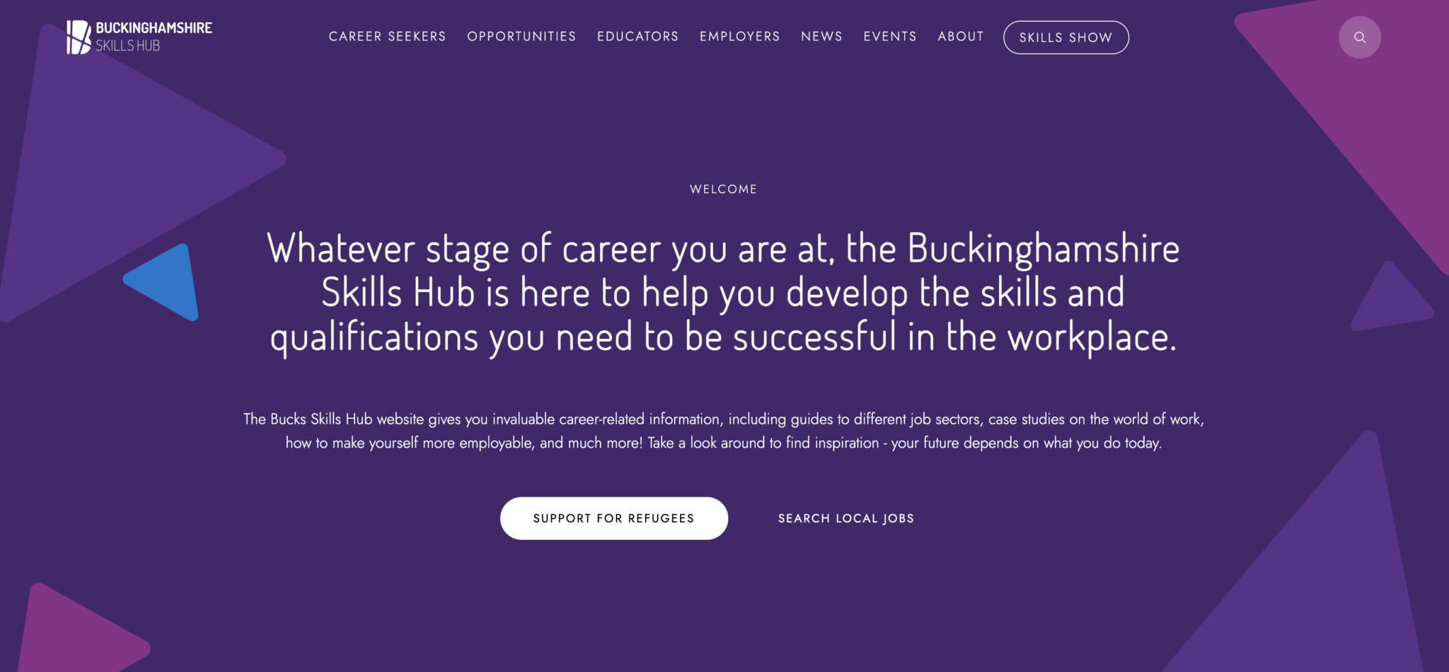 Main page of Bucks Skills HUb website.
